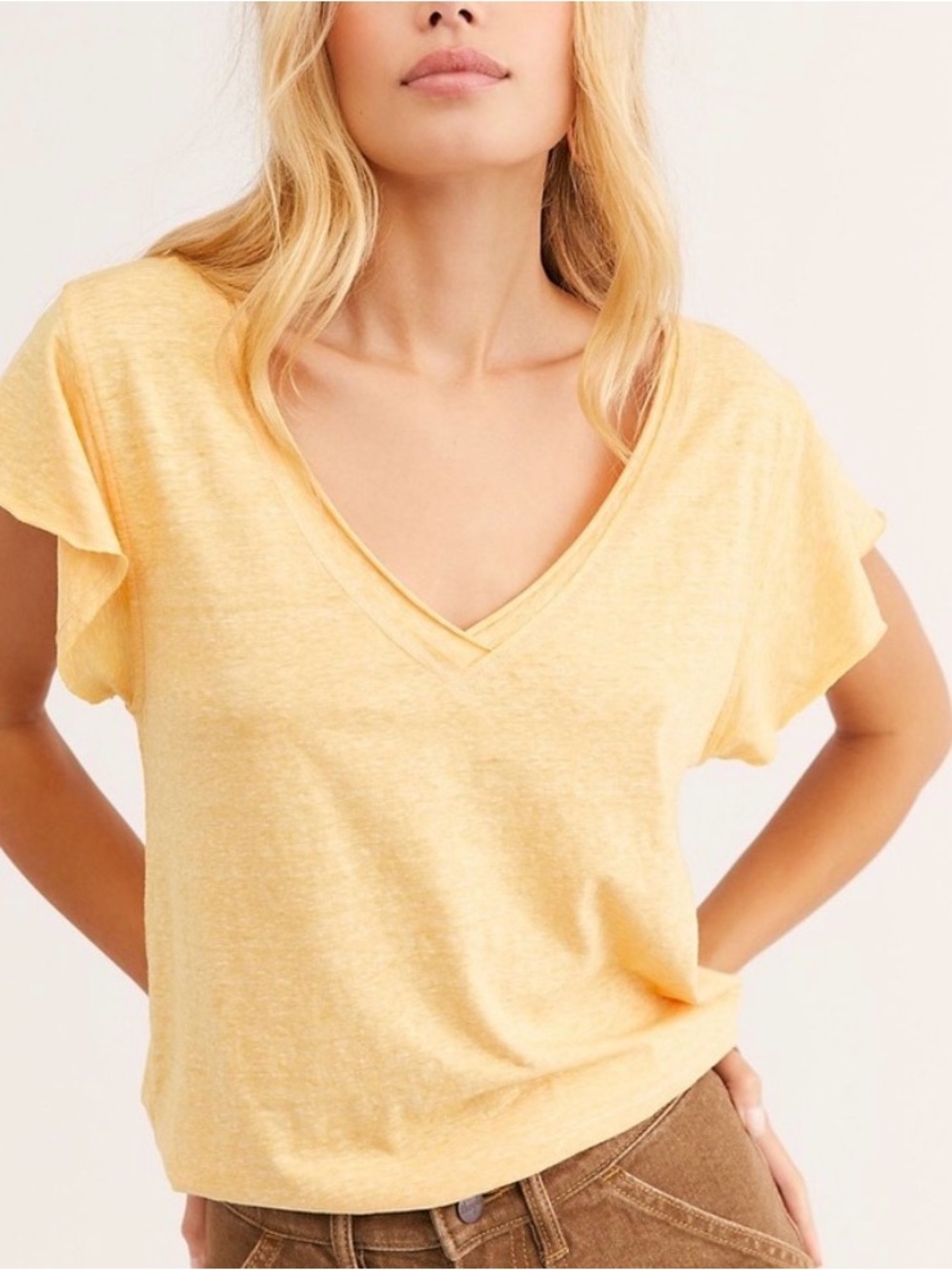 Free People We The Free Effortless V-Neck Tee Yellow S  NWOT